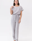 Cloudy Grey Stripe linen / Natural Linen Pajama set / Linen loungewear / Linen sleepwear - Linen Couture