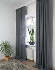 Grey linen curtain with rod pocket - Linen Couture Boutique