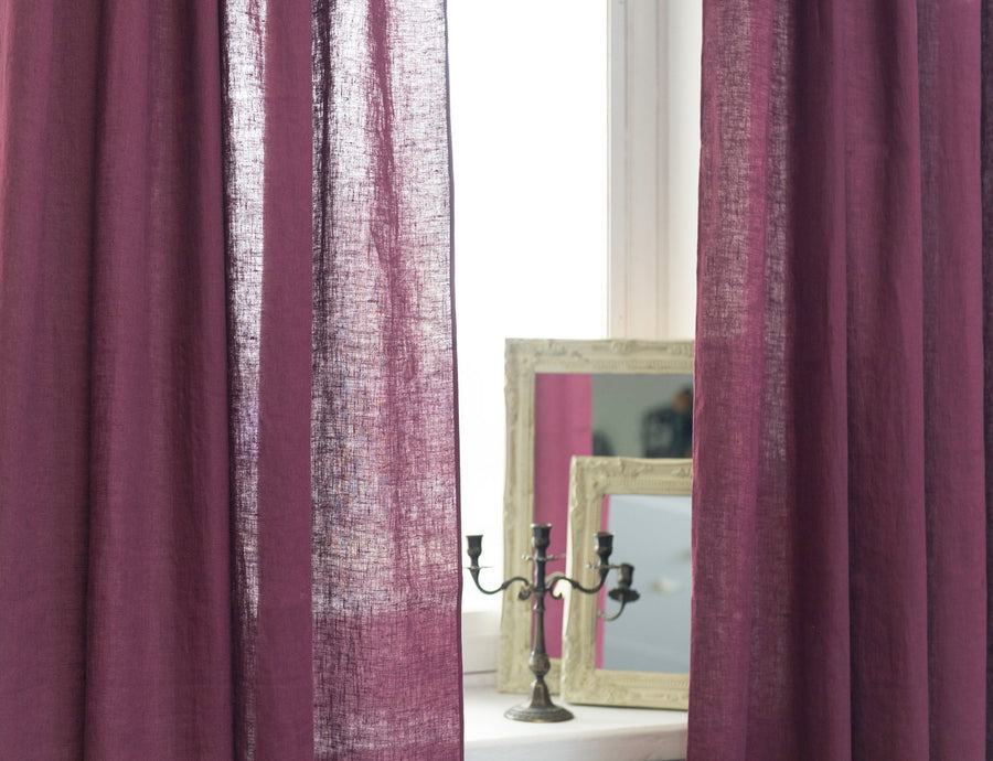 Dark Plum linen curtain with tabs - Linen Couture