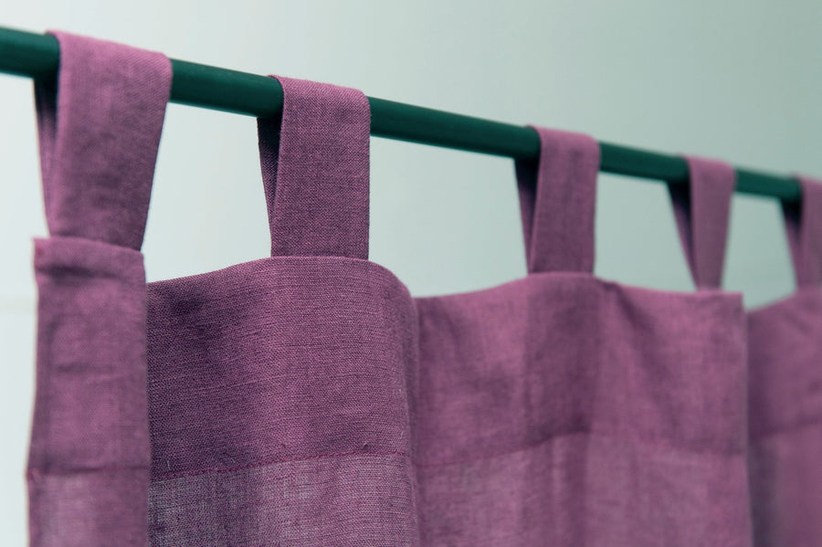 Dark Plum linen curtain with tabs - Linen Couture