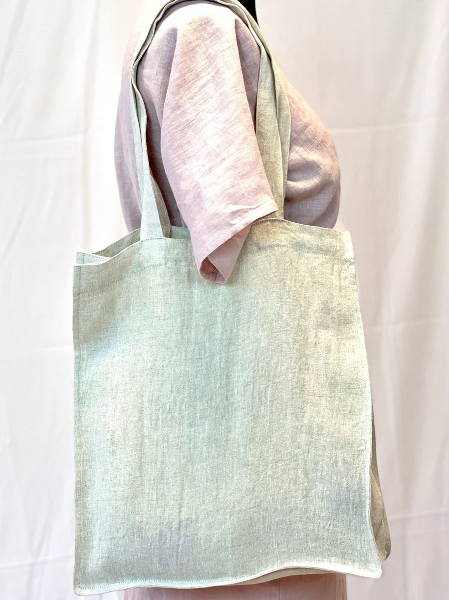 Dark Plum linen tote bag with embroidery - Linen Couture