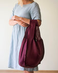 Dark Plum linen tote bag with inside pocket - Linen Couture