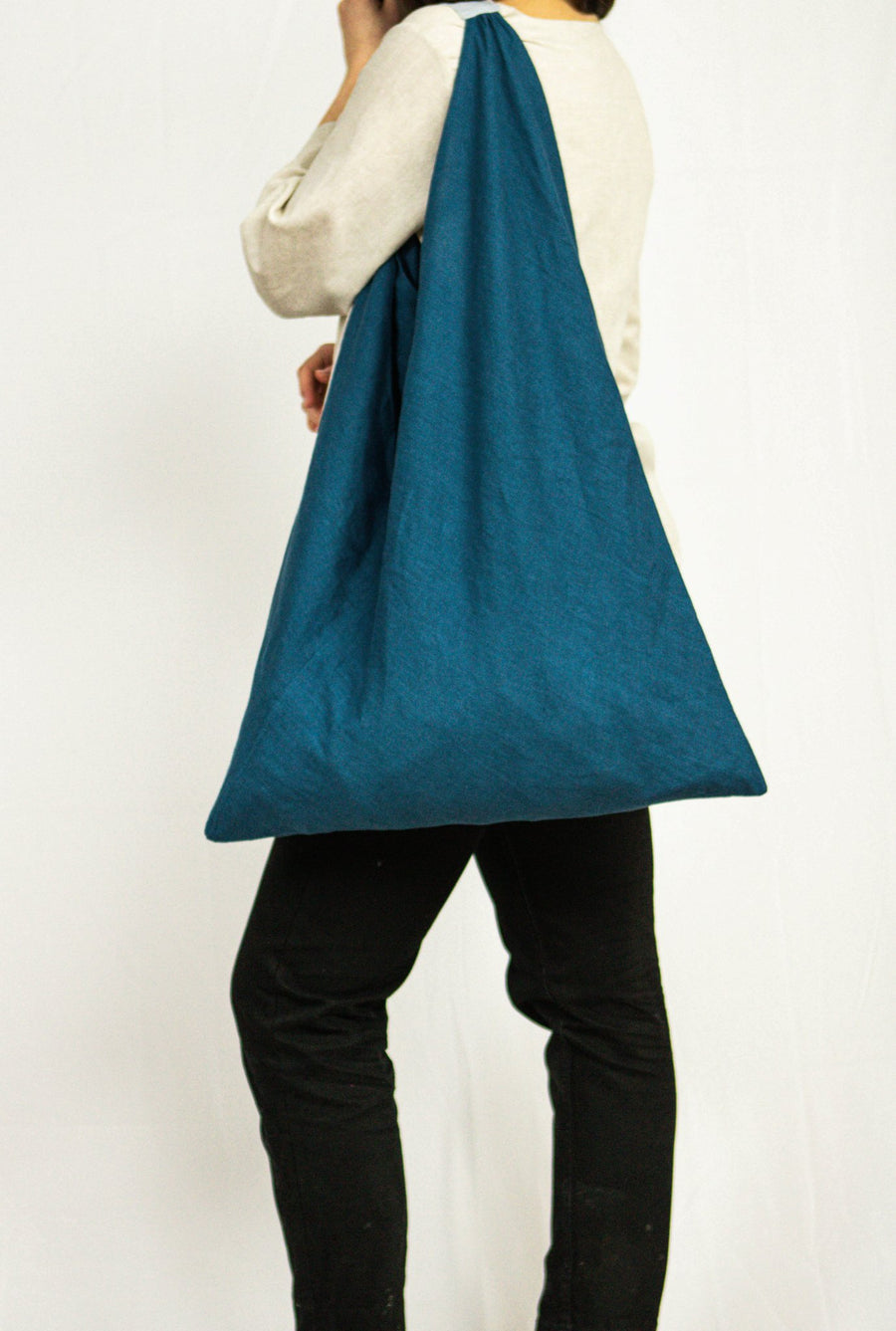 Dark Sea Blue linen triangle bag - Linen Couture