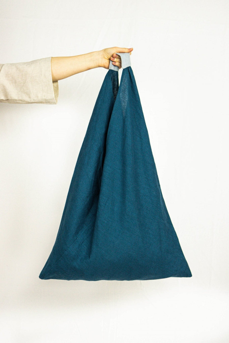 Dark Sea Blue linen triangle bag - Linen Couture