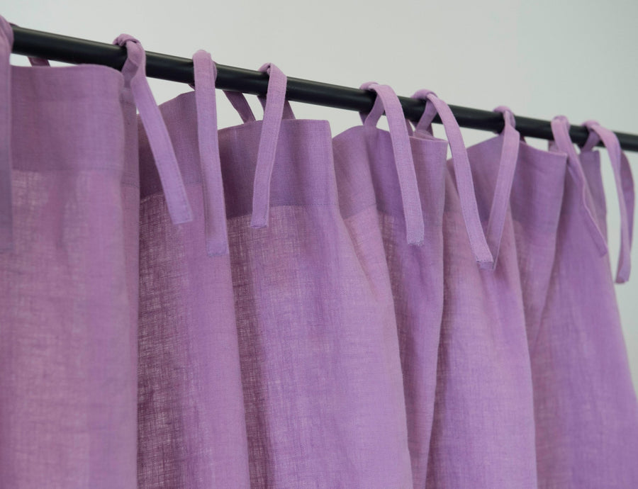 Deep Rose linen curtain with tie tops - Linen Couture