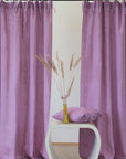 Deep Rose linen curtain with tie tops - Linen Couture