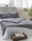 Grey linen bedding set with zipper - Linen Couture