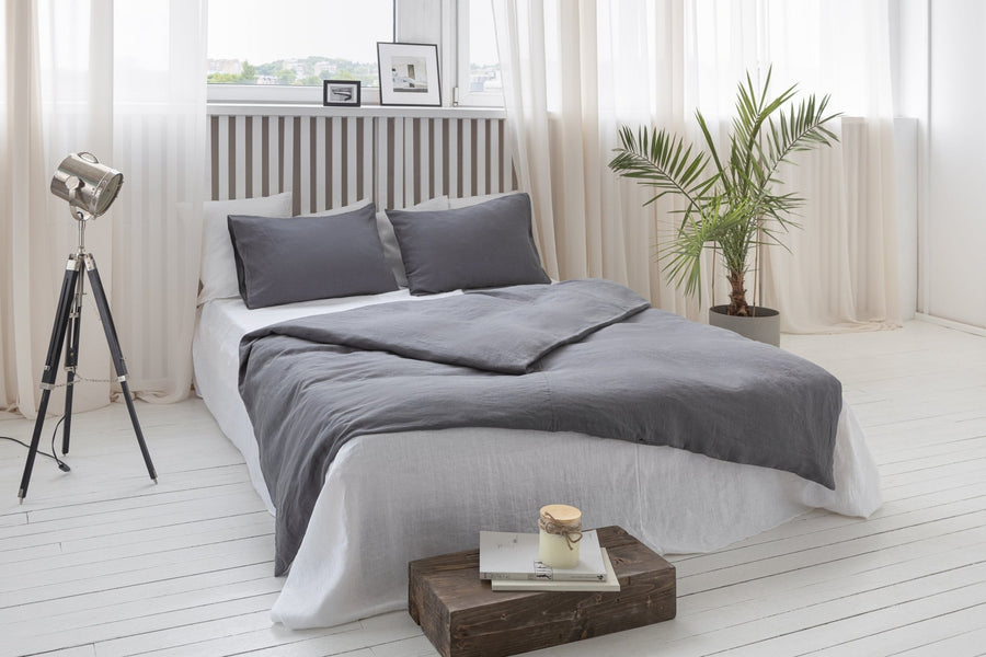 Grey linen bedding set with zipper - Linen Couture