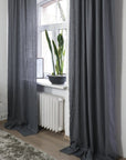 Grey linen curtain with multifunctional heading tape - Linen Couture