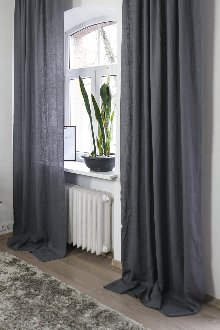 Grey linen curtain with multifunctional heading tape - Linen Couture