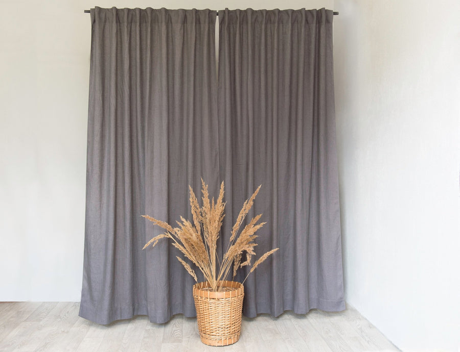 Grey linen curtain with multifunctional heading tape - Linen Couture