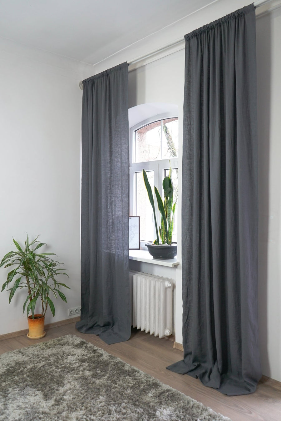 Grey linen curtain with rod pocket - Linen Couture