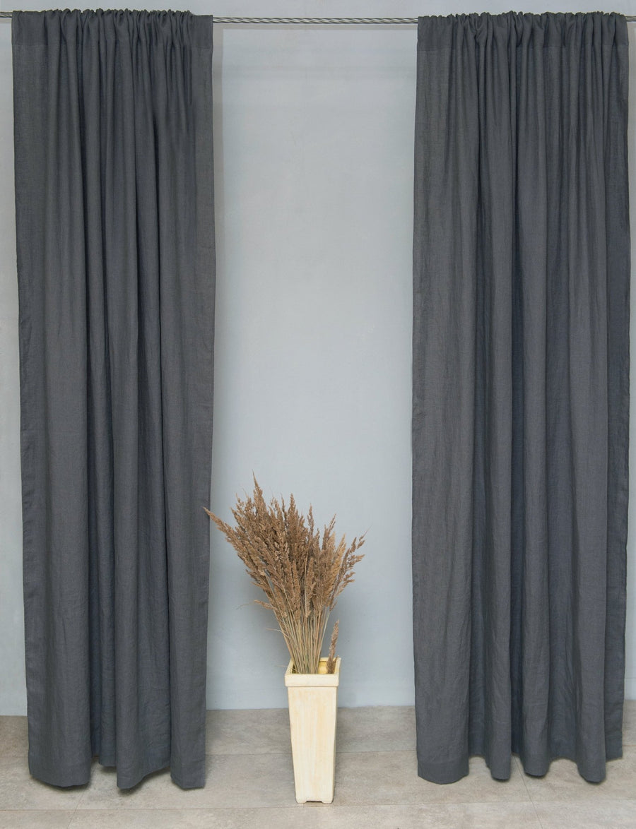 Grey linen curtain with rod pocket - Linen Couture