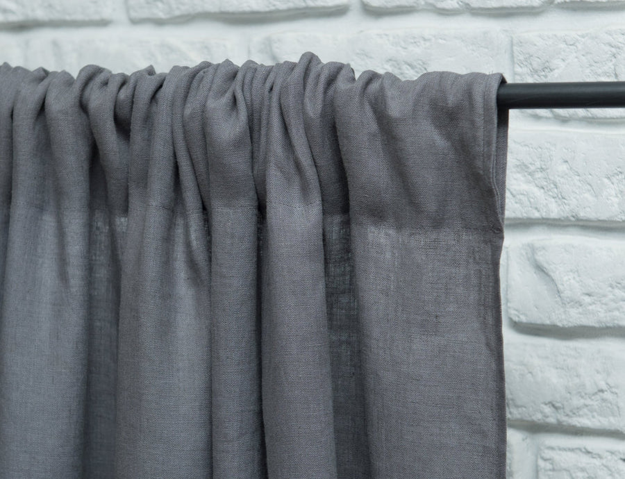 Grey linen curtain with rod pocket - Linen Couture