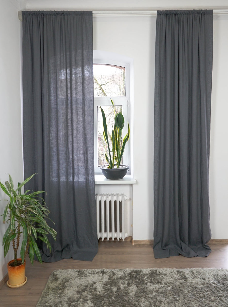 Grey linen curtain with rod pocket - Linen Couture