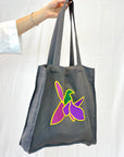 Grey Linen tote bag with embroidery - Linen Couture