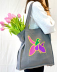 Grey Linen tote bag with embroidery - Linen Couture