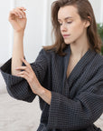 Grey linen waffle robe - Linen Couture