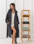 Grey linen waffle robe - Linen Couture