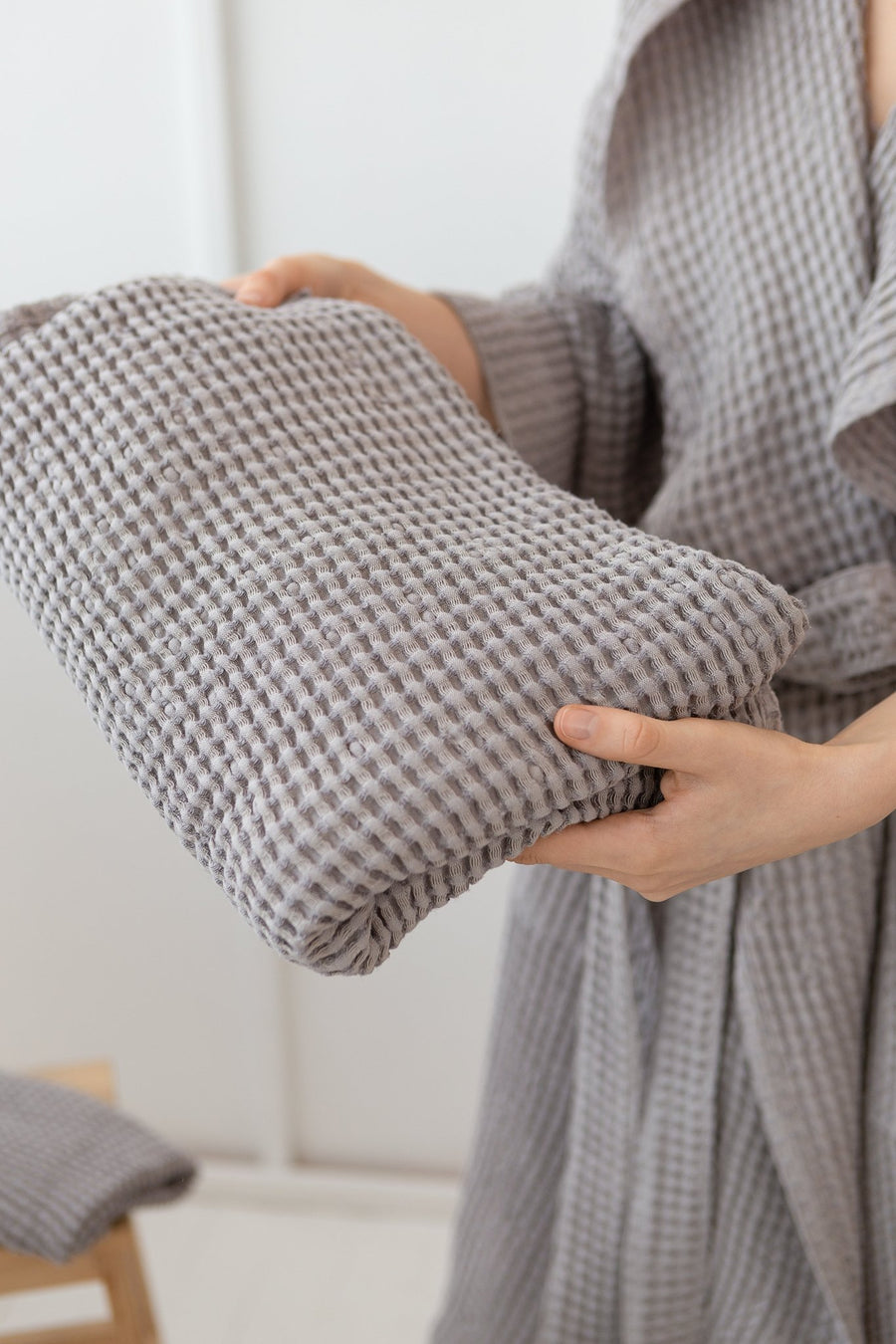 Greyish Green linen waffle towel - Linen Couture