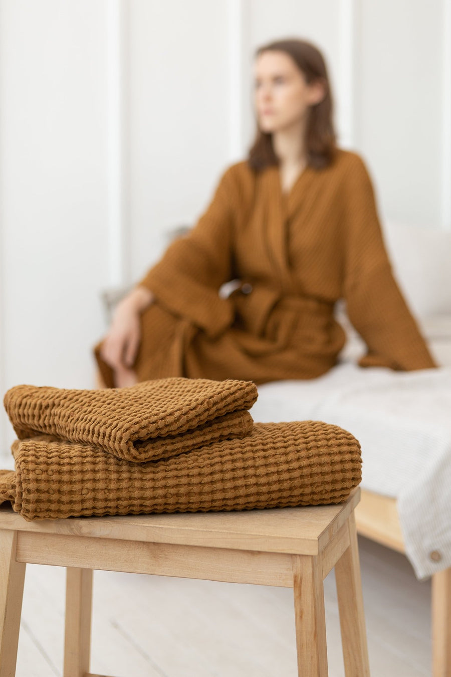 Greyish Green linen waffle towel - Linen Couture