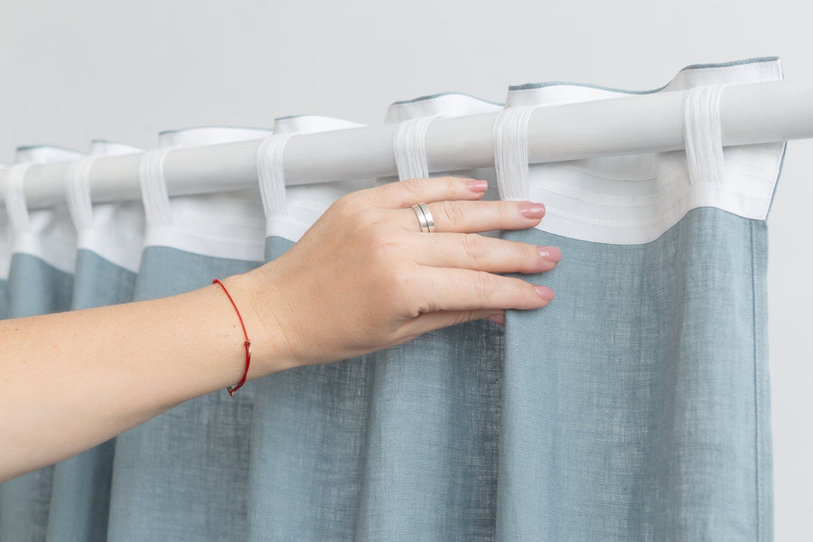 Greyish Mint linen curtain with multifunctional tape - Linen Couture