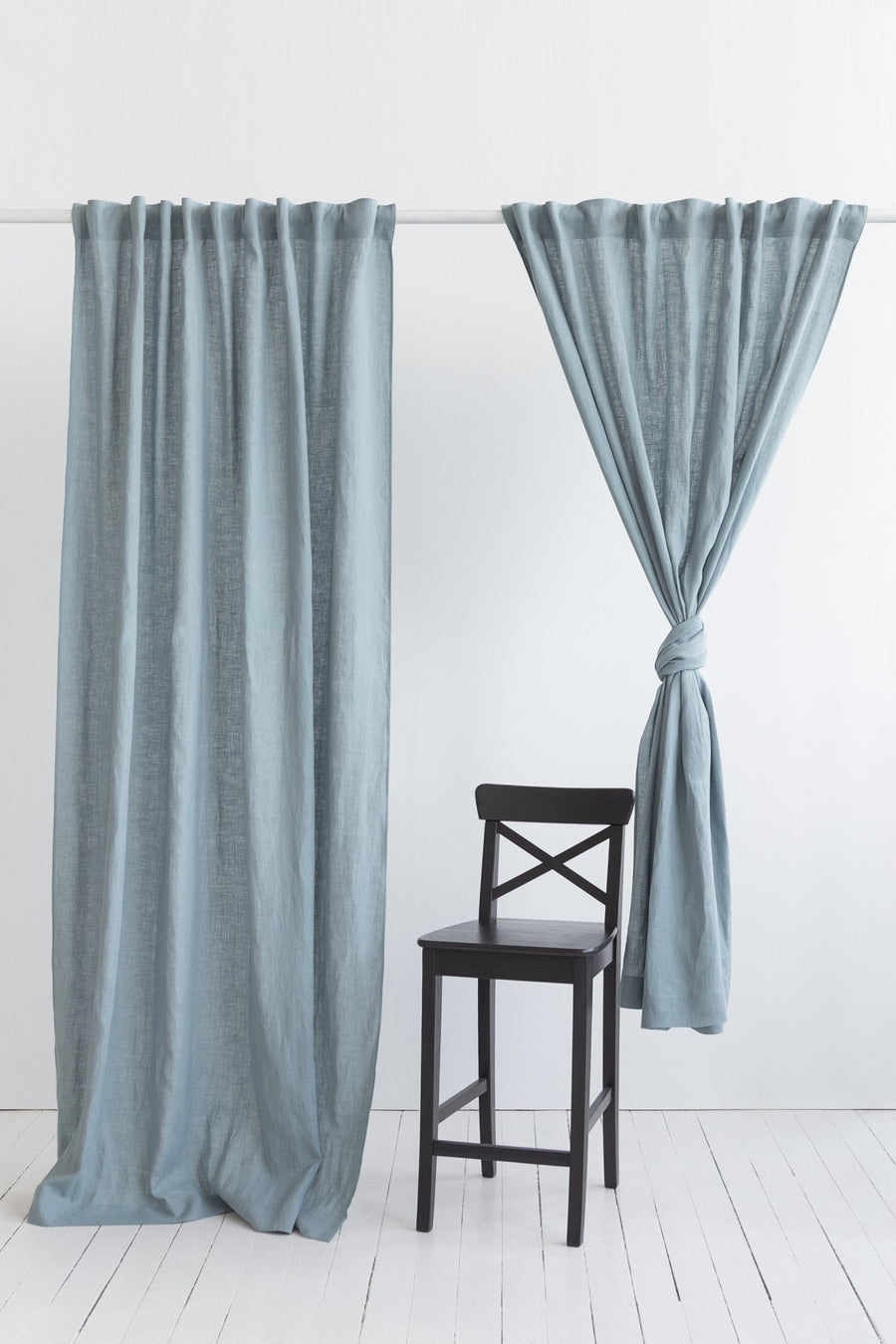 Greyish Mint linen curtain with multifunctional tape - Linen Couture