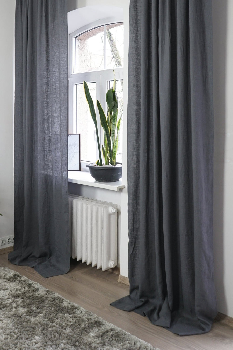 Greyish Mint linen curtain with multifunctional tape - Linen Couture