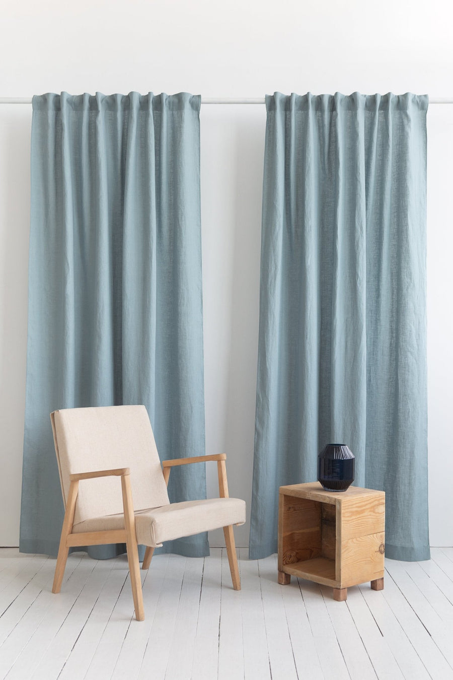 Greyish Mint linen curtain with multifunctional tape - Linen Couture