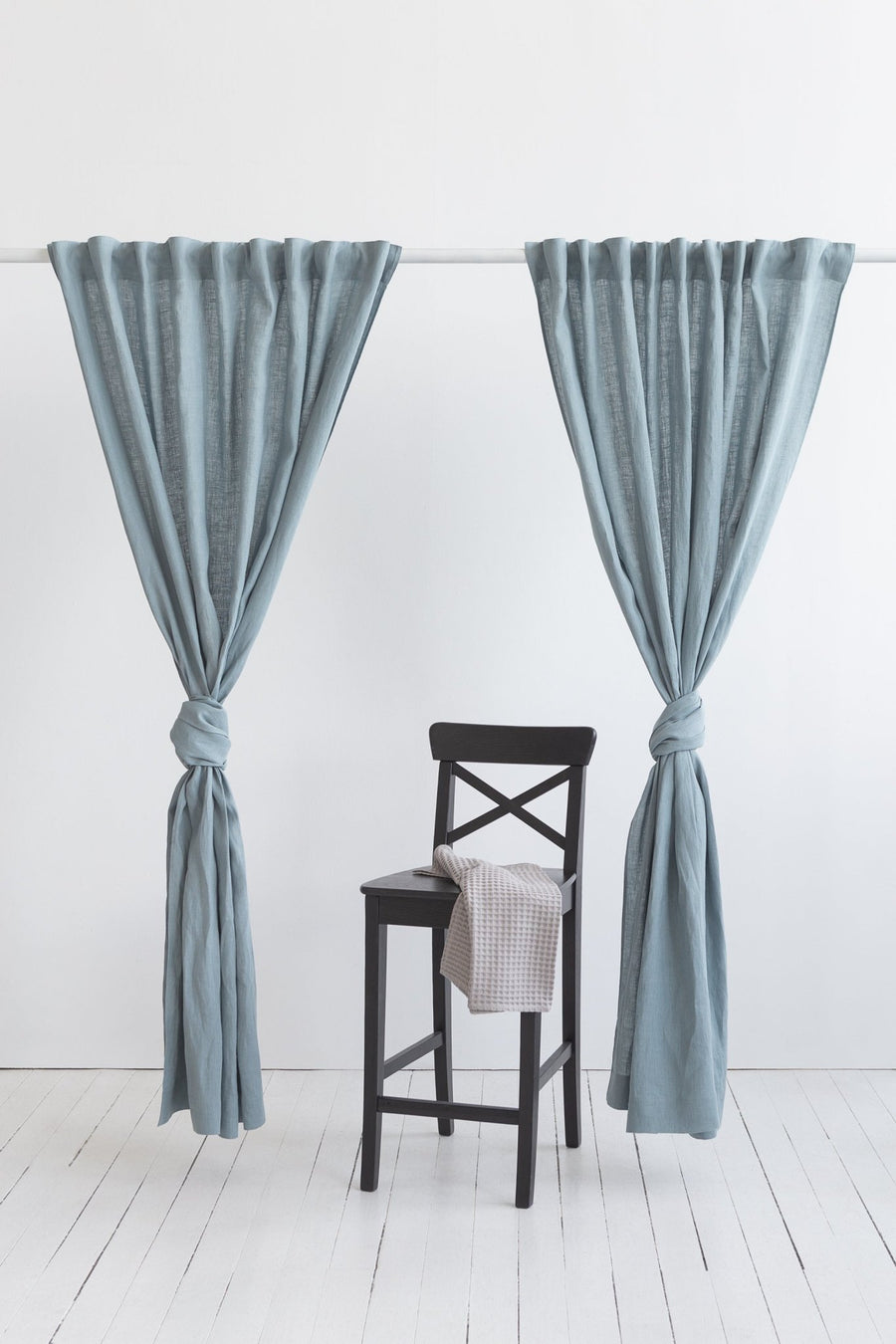 Greyish Mint linen curtain with multifunctional tape - Linen Couture