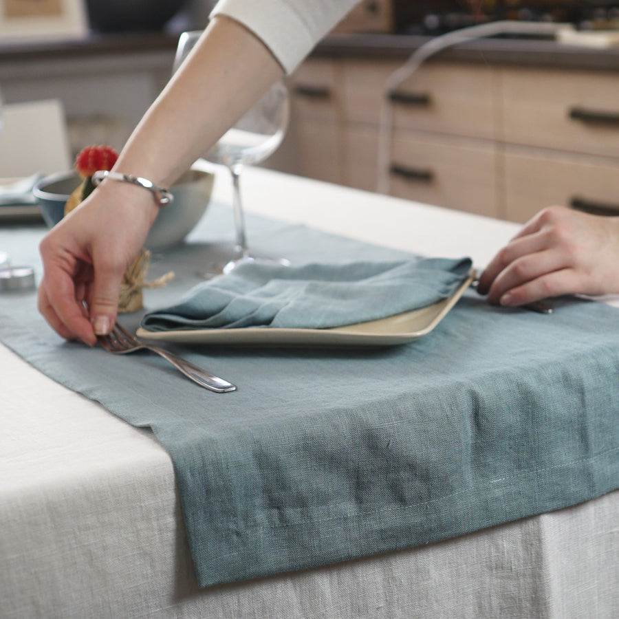 Greyish Mint linen table runner - Linen Couture