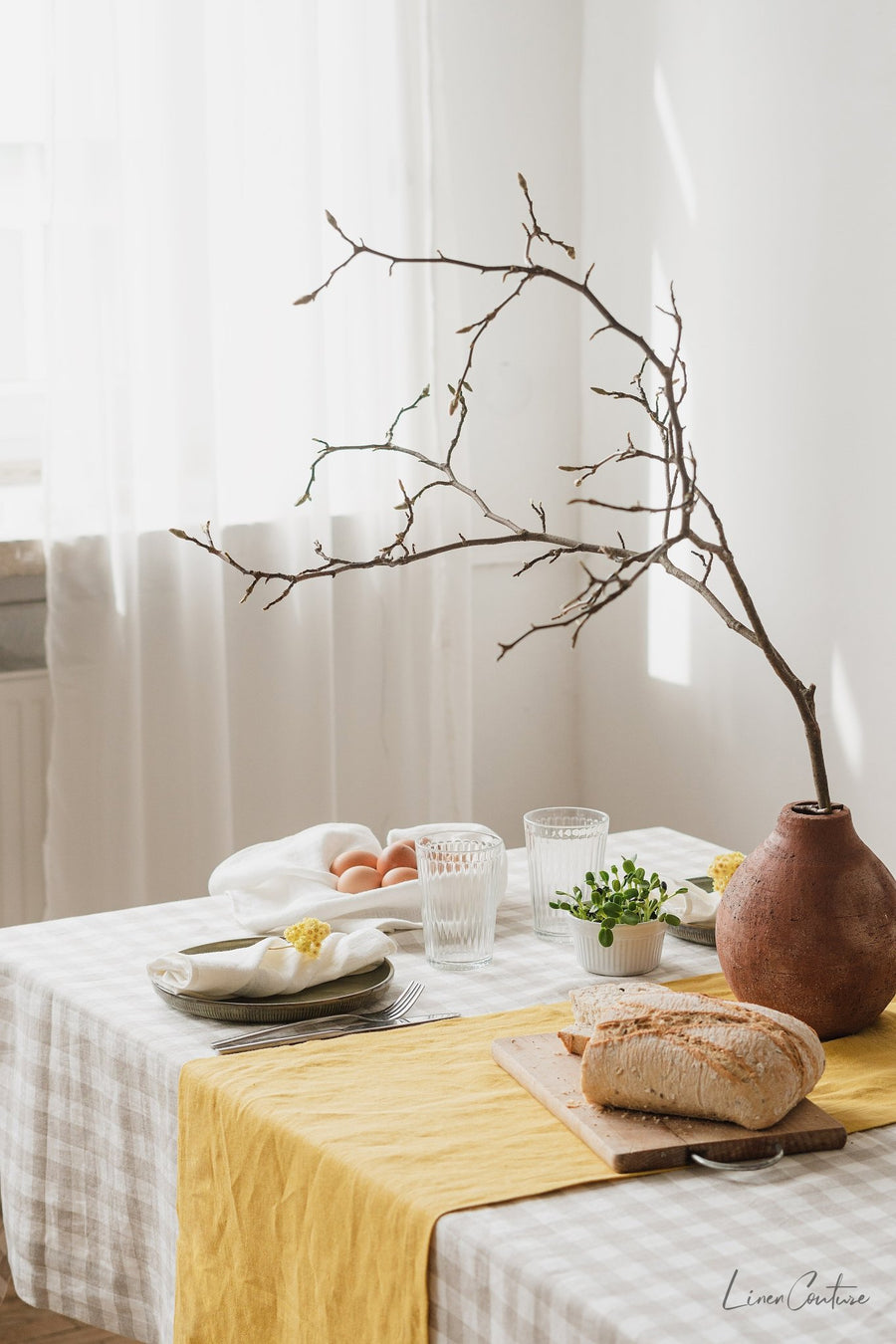 Greyish Mint linen table runner - Linen Couture