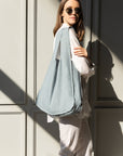 Greyish Mint linen tote bag with inside pocket - Linen Couture