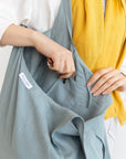 Greyish Mint linen tote bag with inside pocket - Linen Couture