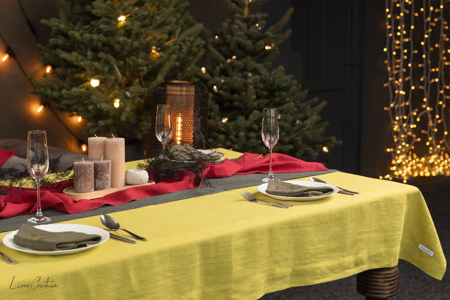 Handmade Pear Linen Christmas Tablecloth for Dining Tables - Linen Couture