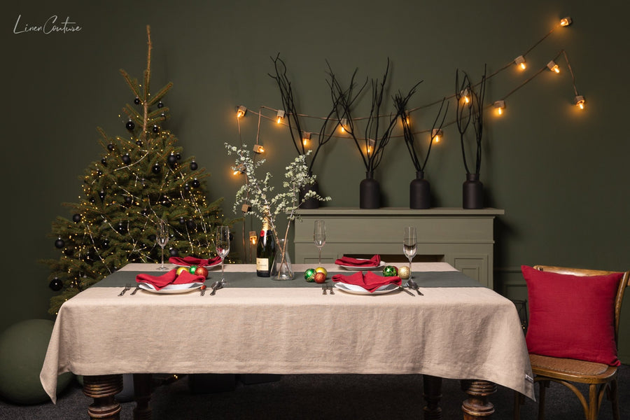 Handmade Pear Linen Christmas Tablecloth for Dining Tables - Linen Couture