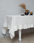 Honey linen tablecloth with ruffles - Linen Couture