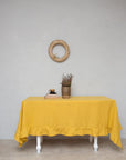 Honey linen tablecloth with ruffles - Linen Couture