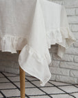 Honey linen tablecloth with ruffles - Linen Couture