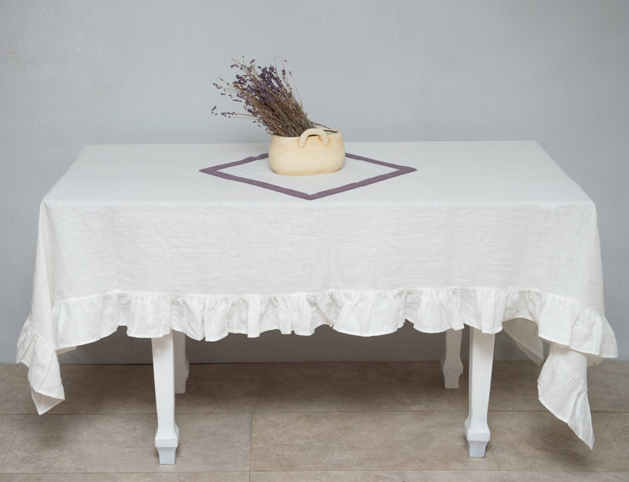 Honey linen tablecloth with ruffles - Linen Couture