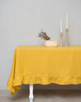 Honey linen tablecloth with ruffles - Linen Couture