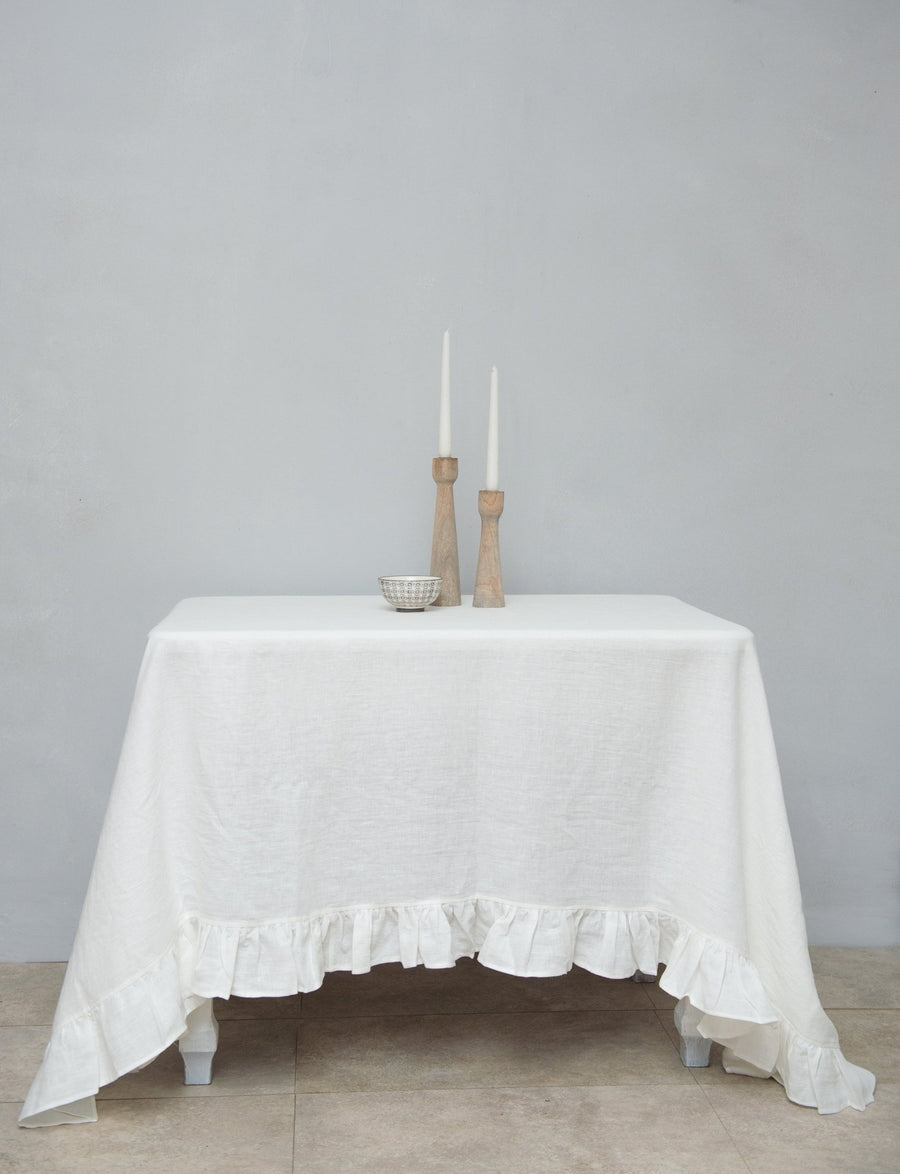 Honey linen tablecloth with ruffles - Linen Couture