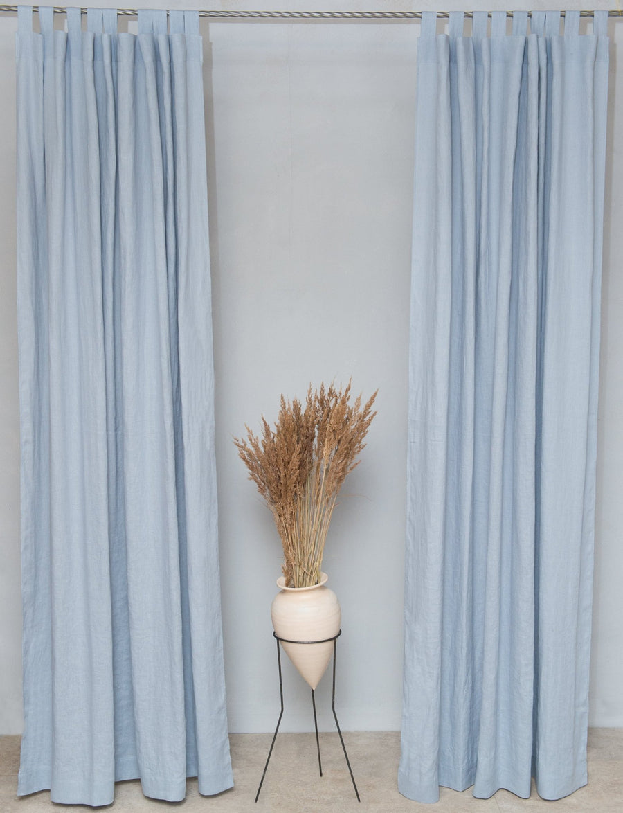 Ice Blue linen curtain with tabs - Linen Couture