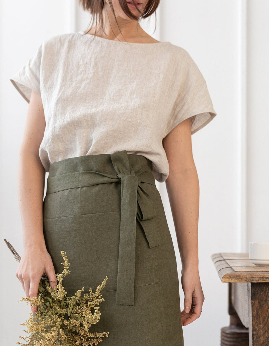 Lemon linen waist apron - Linen Couture