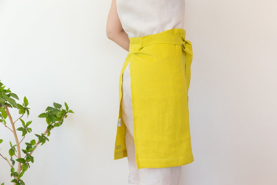 Lemon linen waist apron - Linen Couture