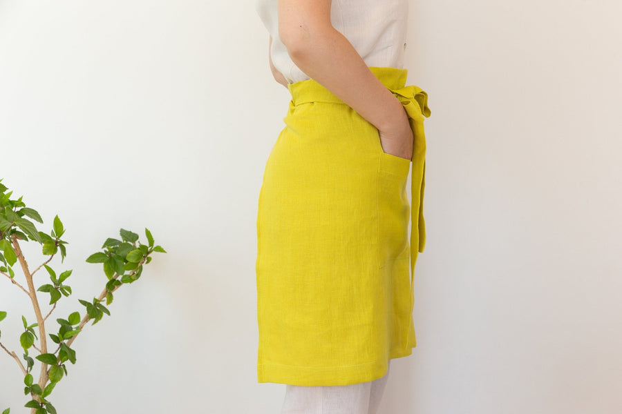 Lemon linen waist apron - Linen Couture