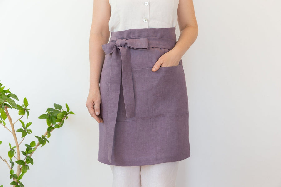 Lemon linen waist apron - Linen Couture