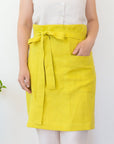 Lemon linen waist apron - Linen Couture