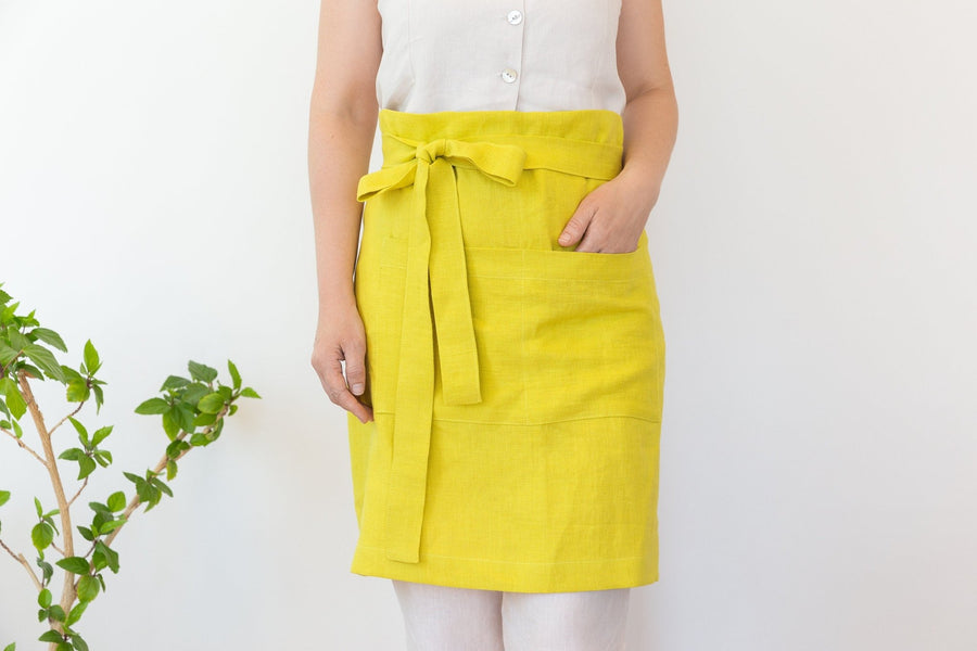 Lemon linen waist apron - Linen Couture