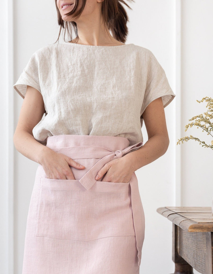 Lemon linen waist apron - Linen Couture